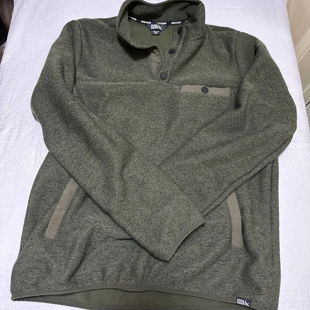 Mens M Eddie Bauer Air Quarter Snap Jacket Fleece Pullover Green